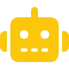 Yellow robot head icon with a simple design and dot mouth.