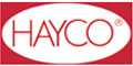 Logo with red text 'HAYCO' inside a red-bordered oval on a white background.