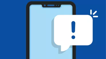 Smartphone with notification bubble and exclamation mark.